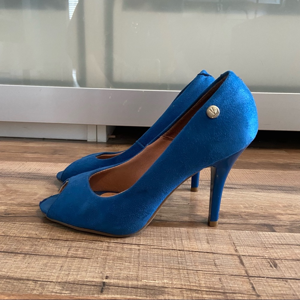 Blue peep toe heels size 7